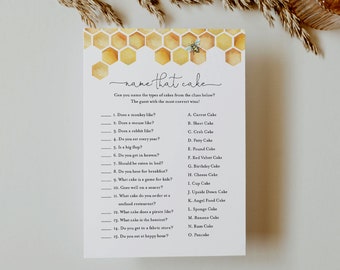 Name That Cake Bridal Shower Game, Printable Honey Bee Wedding Cake Game, Instant Download, Editable Template, Templett #097-378BG