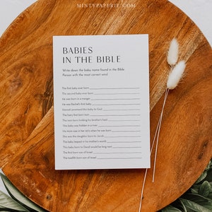 Babies in the Bible Game, Minimalist Baby Shower Game, Religious, Biblical, 100% Editable Template, Instant, Templett, 5x7 #0026-234BASG