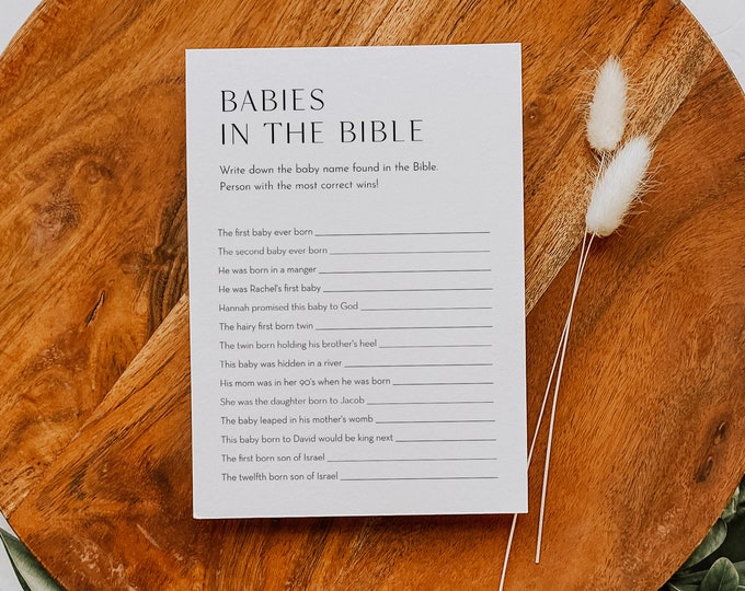 Babies in the Bible Game, Minimalist Baby Shower Game, Religious, Biblical, 100% Editable Template, Instant, Templett, 5x7 #0026-234BASG