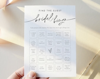 Find the Guest Bingo Game, Minimalist Bridal Shower Bingo, Social Game, Printable, Editable Template, Instant Download, Templett #0032-02BRG