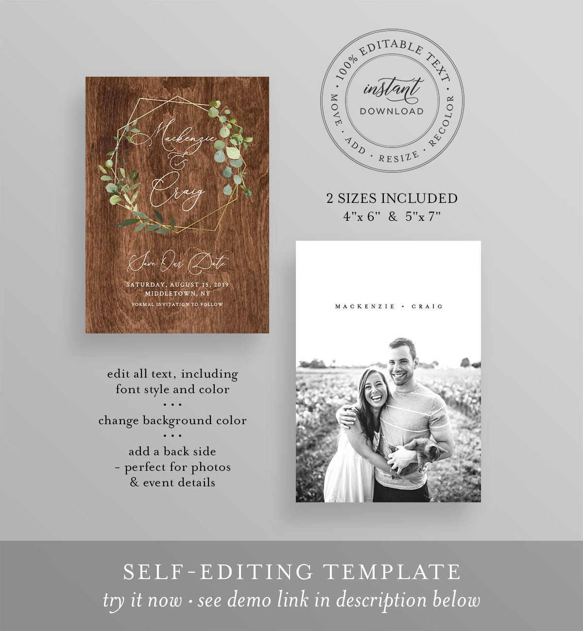 Save The Date Template INSTANT DOWNLOAD 100 Editable Text Printable 