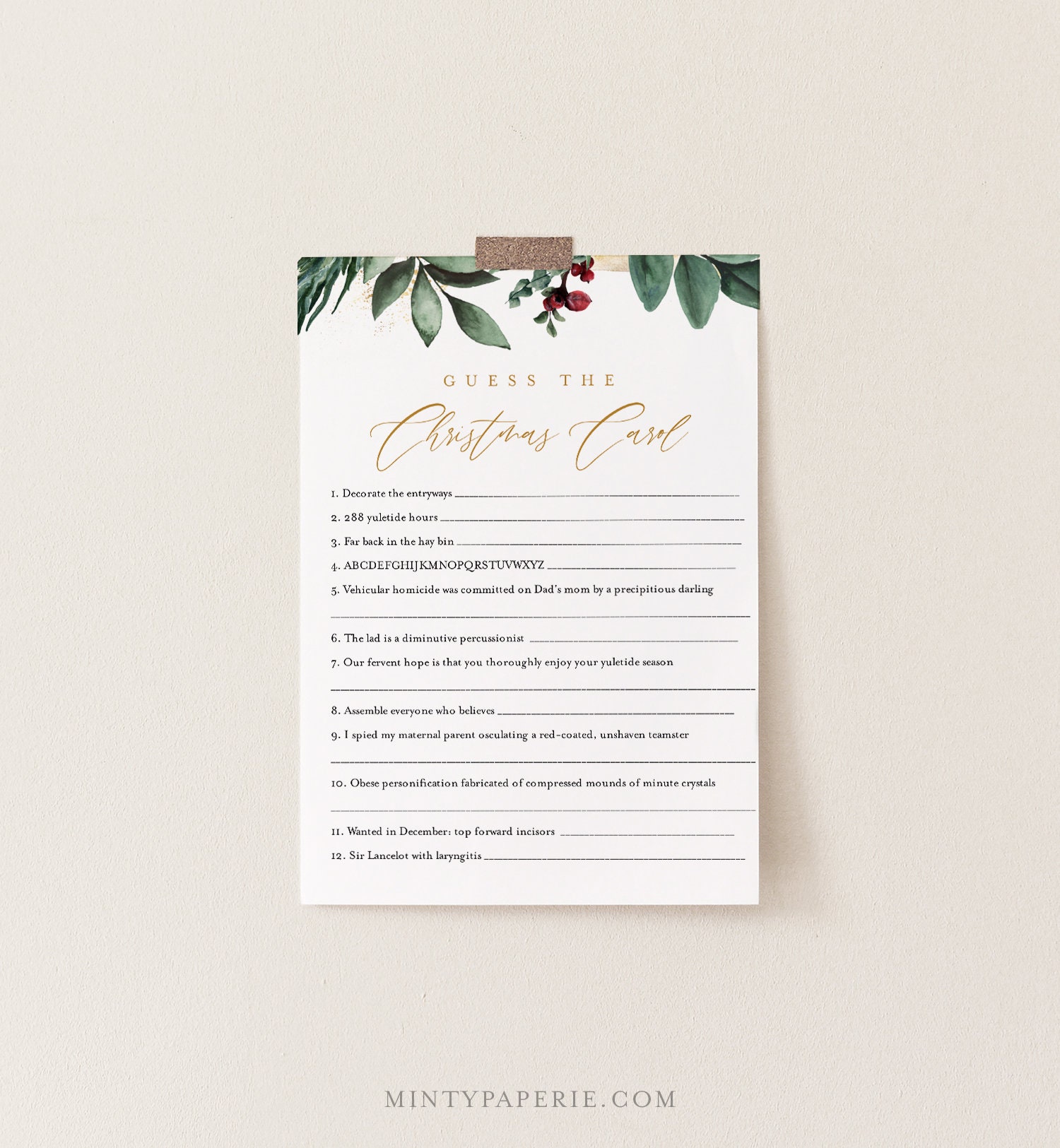 Christmas Carol Trivia Game Holiday Party Game Printable Guess The Christmas Song Editable Template Instant Download Templett 0018 114cg