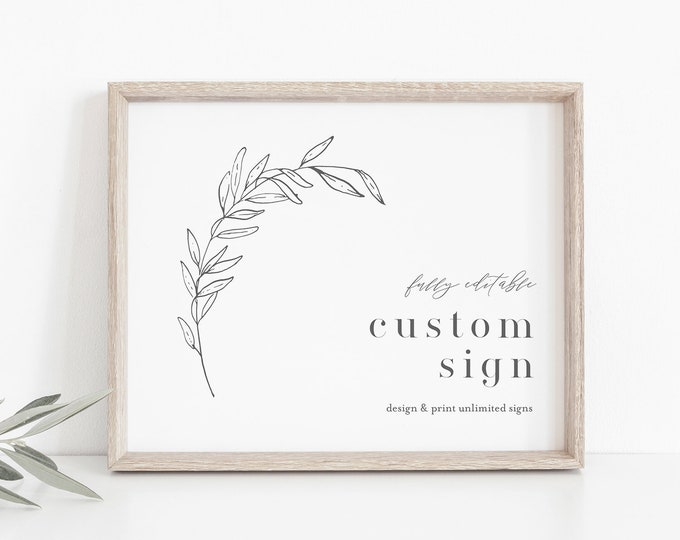 Laurel Custom Sign Template, Minimalist Wedding or Bridal Shower Table Sign, Create Any Sign, Instant Download Templett #0006B-169CS