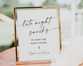 Snack Station Sign, Late Night Snacks, Minimalist Wedding Sign, Snack Bar, Editable Template, Instant Download, Templett, 8x10 #0034W-41S