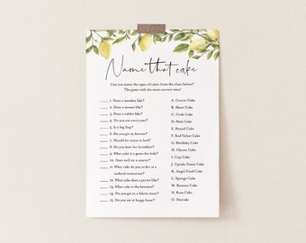 Name That Cake Bridal Shower Game, Printable Citrus Lemon Bridal Game, Instant Download, Editable Template, Templett, 5x7 #089-188BG