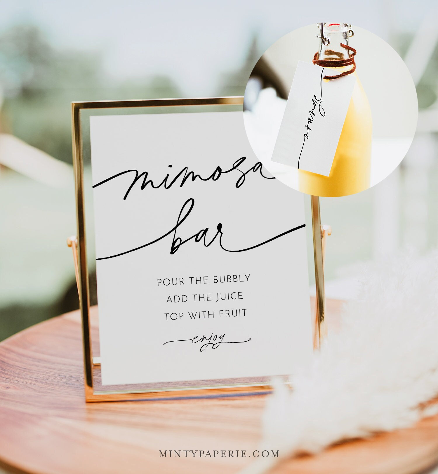 Printable Mimosa Bar sign with calligraphy font instant download