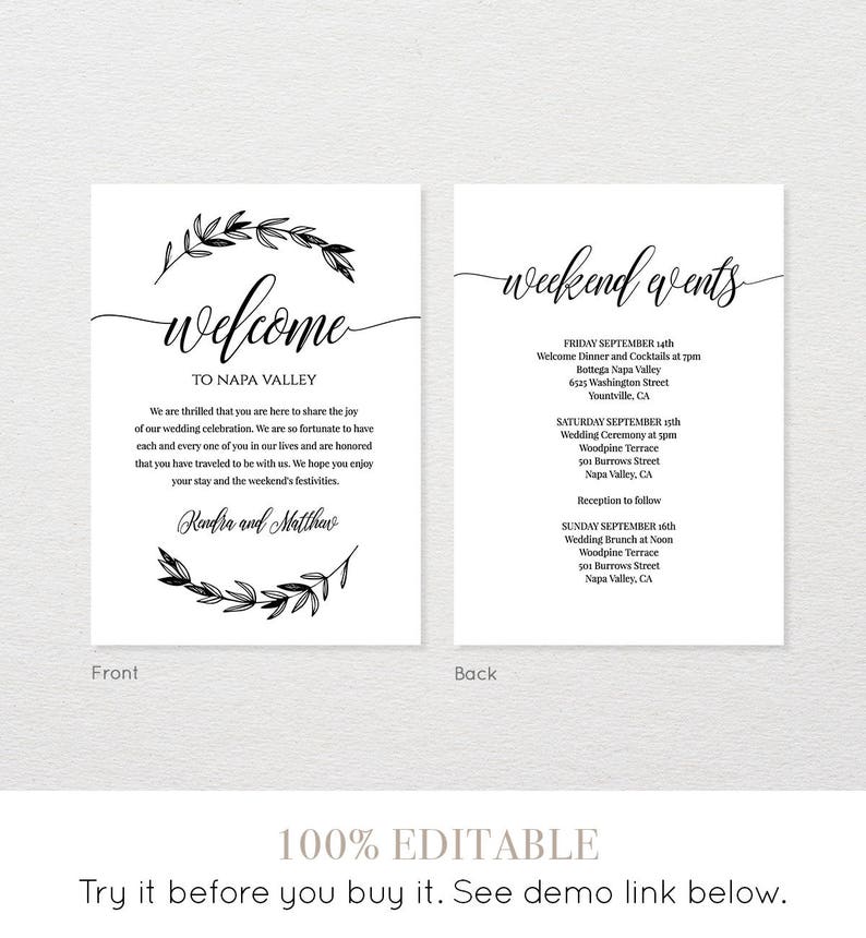 Wedding Welcome Bag Letter Insert Welcome Bag Note Wedding | Etsy