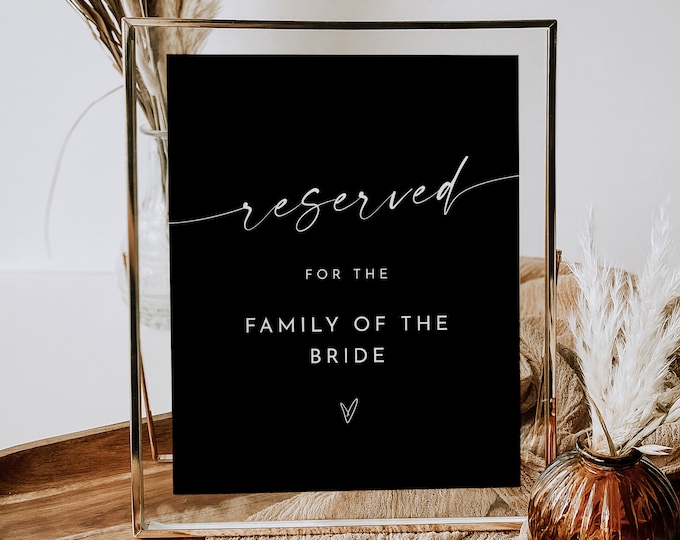Reserved Seat Sign, Classic Black, Modern Script Wedding Reserved Seating, Editable Template, Instant Download, Templett, 8x10 #0034B-80S