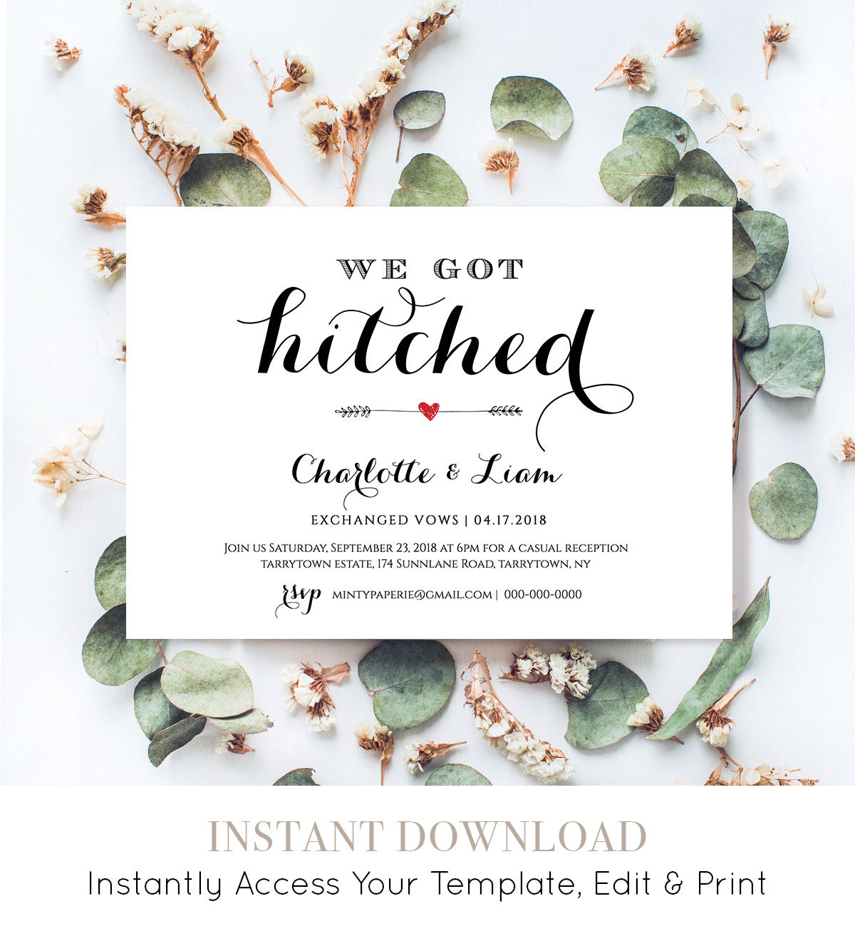 Elope Announcement Template DIY Wedding Elopement Invitation Printable 