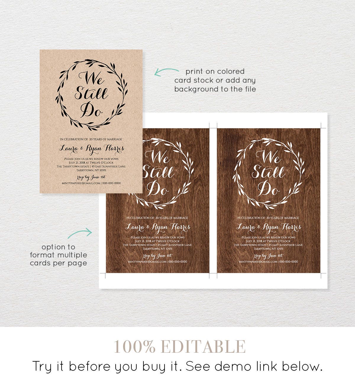 Vow Renewal Invitation, INSTANT DOWNLOAD, We Still Do, Rustic Wedding  Anniversary Invite Template, Renew Vows, 100% Editable, DiY #NC-104VR