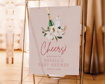 Baby Shower Welcome Sign Template, Printable Poppin Bottles Baby Shower Poster, Instant Download, 100% Editable Text, Templett #055-337LS