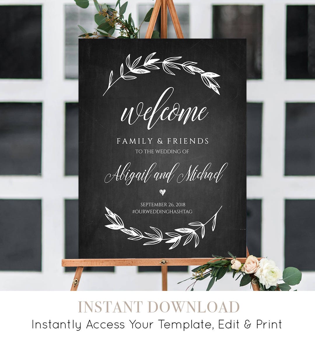 wedding-welcome-sign-template-chalkboard-wedding-poster-printable-rustic-laurels-100-editable-instant-download-18x24-24x36-023-101ls-etsy