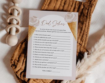 Funny Dad Jokes Baby Shower Game, Ice Cream Baby Shower, Riddle, Trivia, Editable Template, Instant Download, Templett, 5x7 #0035-03BAG