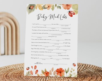 Ladybug Baby Shower Mad Libs Game, Love Bug Girl Baby Shower Mad Libs Game, Girl, Printable, Instant Download, Templett #0069-32BAG