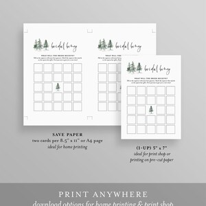 Bridal Bingo Game, Winter Pine Bridal Shower Printable, Rustic Bingo Game Template, Instant Download, Editable, Templett 073-248BG image 3