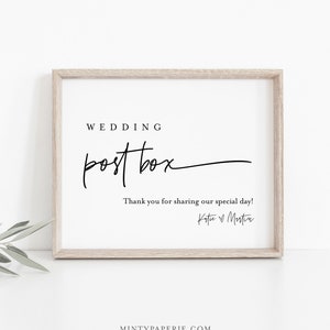 Hochzeit Briefkasten Schild, Hochzeit Karte Schild, minimalistisch moderner Briefkasten, bearbeitbare Vorlage, druckbar, Sofort Download, Templett 8x10 #0009-48S