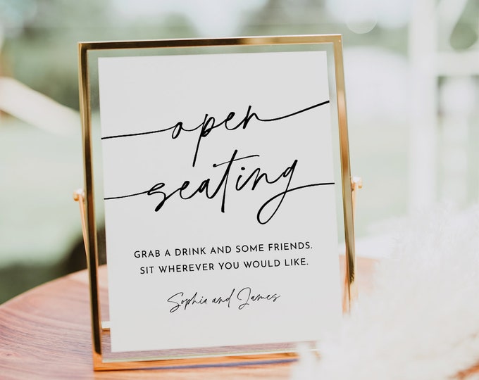 Open Seating Wedding Sign, Printable Sit Anywhere Welcome Sign, Editable Template, Instant Download, Templett, 8x10 and 18x24 #0032-32S