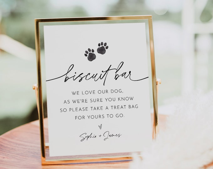 Biscuit Bar Sign, Pet Treat Favor Sign, Dog Treat, Minimalist Wedding Sign, Editable Template, Instant Download, Templett, 8x10 #0032-39S