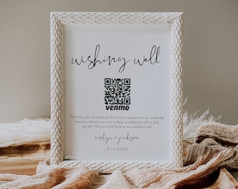 Wishing Well Sign, Honeymoon Fund Card, QR Wedding Fund Insert, Venmo Wedding Cash Gift, Editable Template, Instant, Templett #0031-52S
