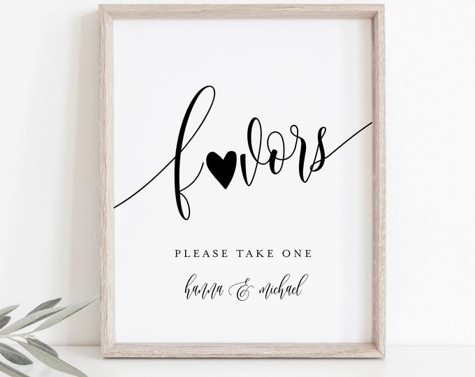 Wedding Favors Sign, Editable Template, Printable Favors Card, Modern Calligraphy, Tabletop Sign, Instant Download, Templett 8x10 #008-09S