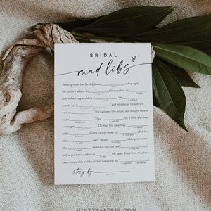 Mad Libs Bridal Shower Game Template, Printable Minimalist Bridal Shower Funny Game, Editable Text, Instant Download, Templett #0034W-09BRG