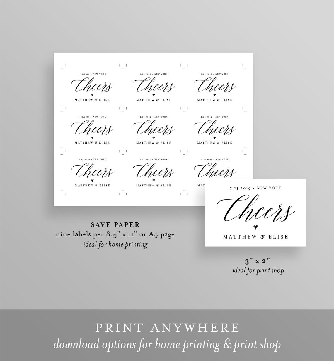 Mini Bottle Label Template Wine or Champagne Sticker Wedding | Etsy