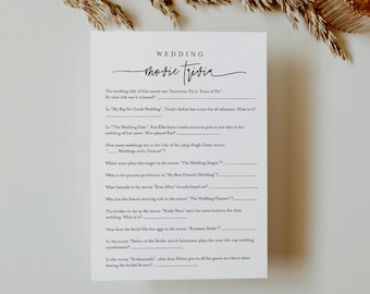 Wedding Movie Trivia Bridal Shower Game Template, Minimalist Bridal Shower Printable, Editable, Instant Download, Templett #0009-386BG