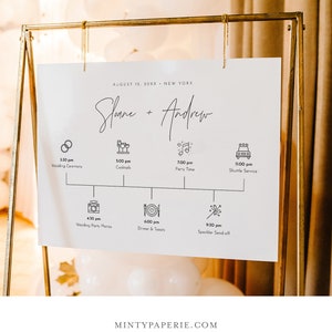 Minimalist Welcome Sign Template, Printable Wedding Day Timeline with Icons, Order of Events, Instant Download, 100% Editable #0026-261LS