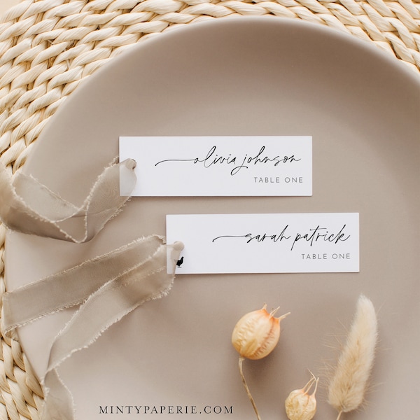 Minimalist Place Card Template, 100% Editable, Printable Skinny Escort Card, Narrow Name Card, Favor Tag, Slim, Templett #0032-212PC