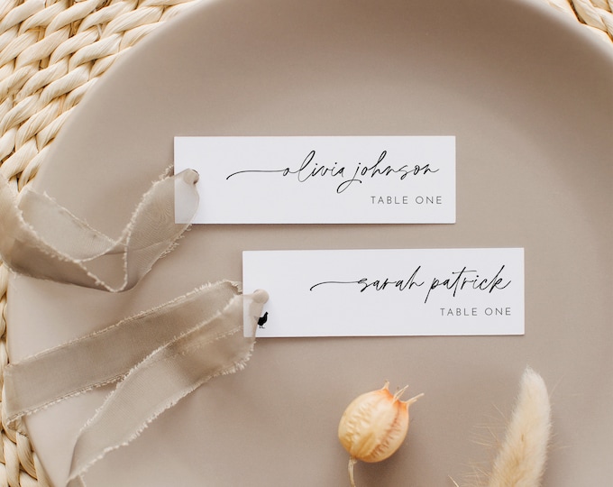 Minimalist Place Card Template, 100% Editable, Printable Skinny Seating Card, Narrow Name Card, Favor Tag, Slim, Templett #0032-212PC
