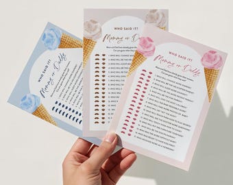 Who Said It, Mommy or Daddy Game, Ice Cream Baby Shower, Summer Sweet, Editable Template, Instant Download, Templett, 5x7 #0035-28BAG