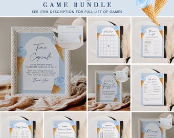 Ice Cream Baby Shower Game Bundle, 28 Games, Scoop, Sweet Boy Baby Shower, Editable Template, Instant Download, Templett #0035-BBGB