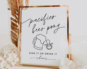 Pacifier Beer Pong Sign, Baby Brewing Shower Game, Baby Beer Pong Game, Editable Template, Instant Download, Templett, 8x10 #0032-35BAG
