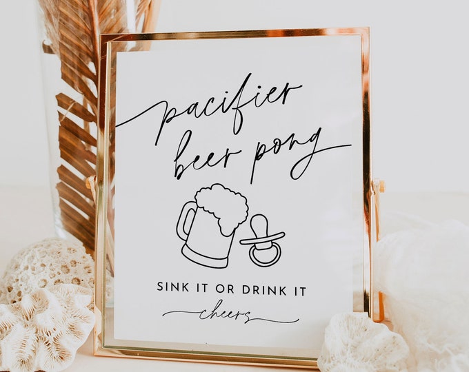 Pacifier Beer Pong Sign, Baby Brewing Shower Game, Baby Beer Pong Game, Editable Template, Instant Download, Templett, 8x10 #0032-35BAG