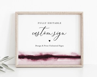 Watercolor Custom Wedding Sign Template, Editable Bridal Shower Sign, Create Any Sign Unlimited Times, INSTANT DOWNLOAD, Templett 093B-155CS