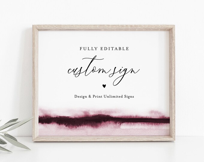 Watercolor Custom Wedding Sign Template, Editable Bridal Shower Sign, Create Any Sign Unlimited Times, INSTANT DOWNLOAD, Templett 093B-155CS