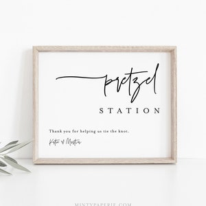 Pretzel Bar Sign, Pretzel Station, Tie the Knot, Snack Bar, Minimalist Wedding / Bridal / Baby Shower, Editable Template, Templett #0009-80S