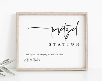 Pretzel Bar Sign, Pretzel Station, Tie the Knot, Snack Bar, Minimalist Wedding / Bridal / Baby Shower, Editable Template, Templett #0009-80S