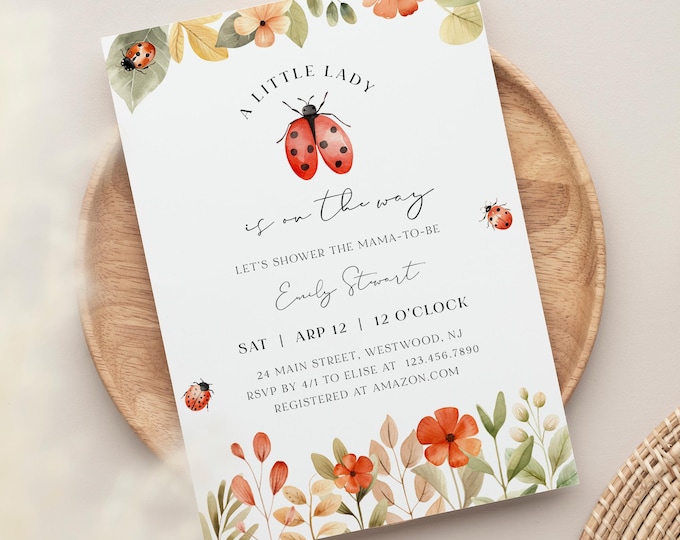 Ladybug Baby Shower Invitation, A Little Ladybug on the Way, Love Bug, Girl  Baby Shower, Editable Template, Templett #0069-261BA