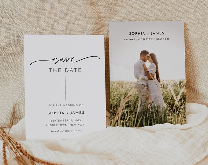 Photo Save the Date Template, 100% Editable, Minimalist Wedding Date Card, Upload Your Photo, Digital, Instant Download, Templett 0032-210SD