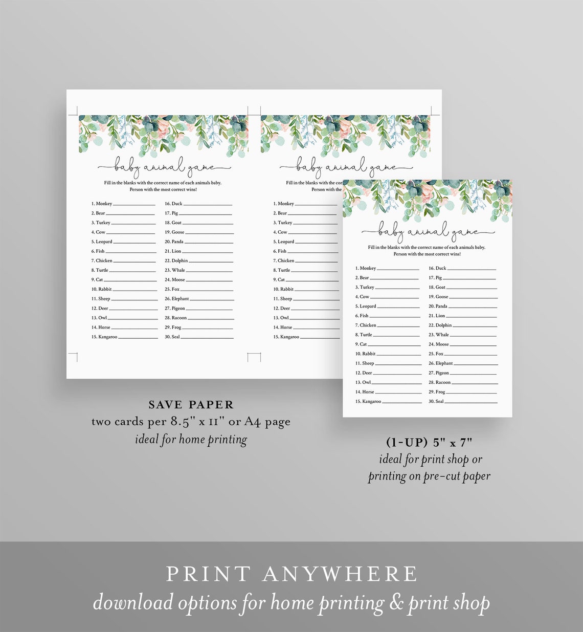 Baby Animal Game Printable Baby Shower Game Editable - Etsy