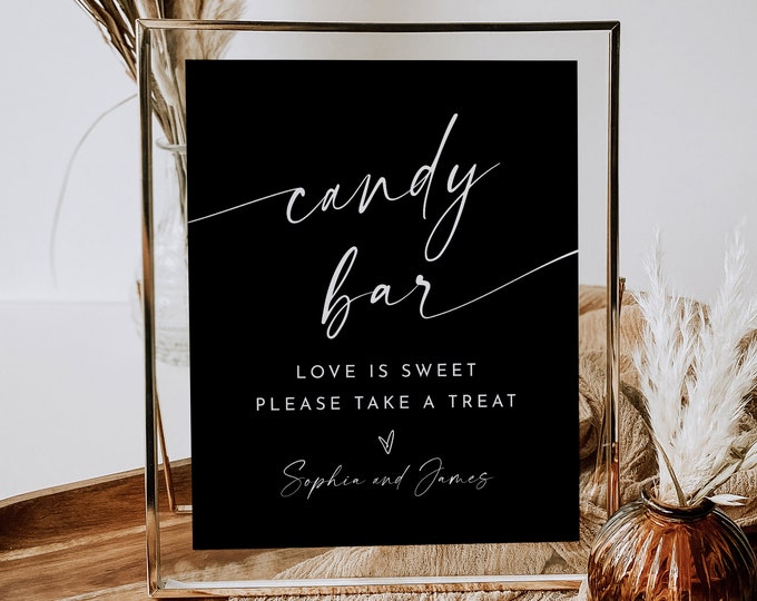 Candy Bar Sign, Love Is Sweet Take a Treat, Classic Black Wedding Favors Sign, Candy Station, Editable Template, Templett 8x10 #0034B-81S