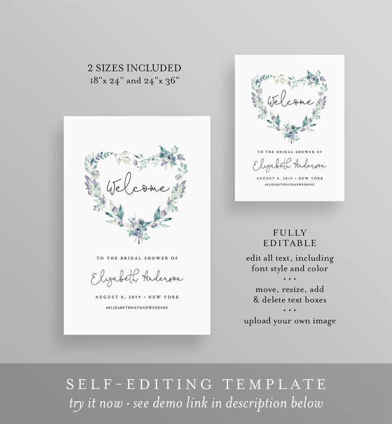 Heart Welcome Sign Template Wedding Bridal Shower Baby - Etsy