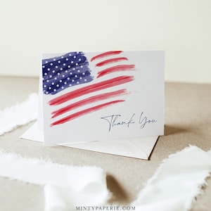 Amerikanische Flagge Danke gefaltet und flache Karte zum Ausdrucken, patriotisch, Strafverfolgung, Militär, bearbeitbare Vorlage, Templett #0037-214TYC