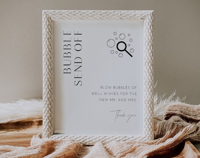 Bubble Send Off Sign, Printable Minimalist Wedding Bubbles Station, Modern, Editable Template, Instant Download, Templett, 8x10 #0026B-26S