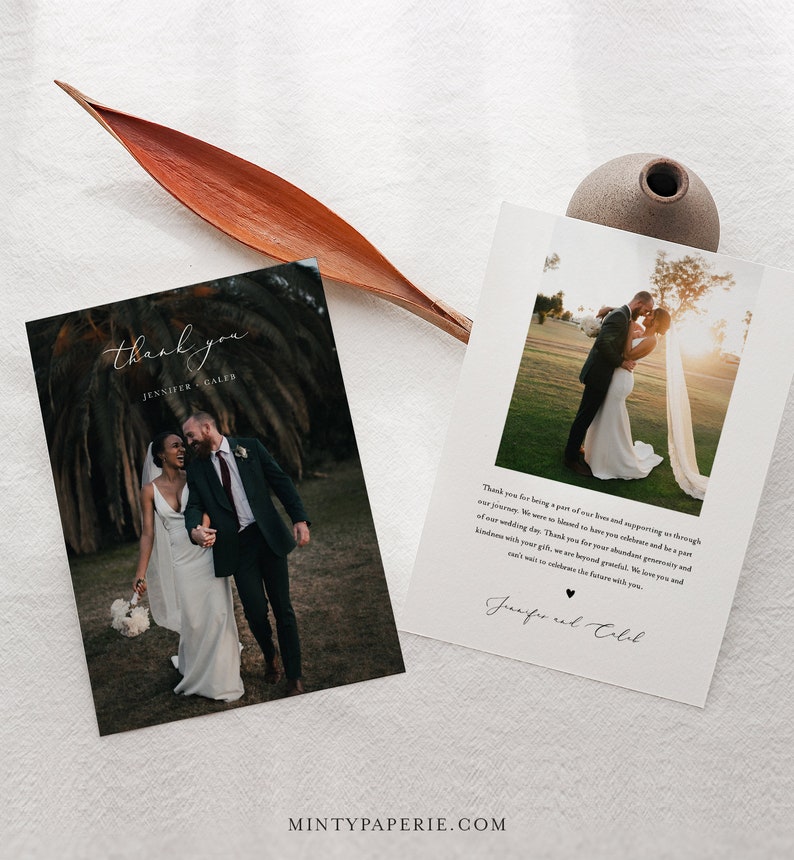 Wedding Photo Thank You Card, Minimal, Custom Thank You Card Template, 100% Editable, Instant Download, Templett, Flat Card, 5x7 045-186TYC image 1
