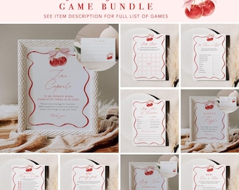 Cherry Baby Shower Game Bundle, 28 Games, Cherry Bow Coquette Baby Shower, Editable Template, Instant Download, Templett #0056-BBGB