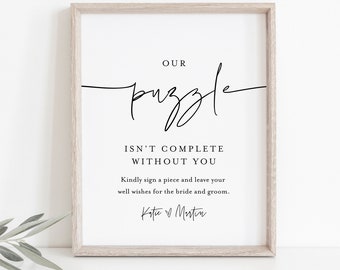 Puzzle Guestbook Sign, Wedding Jigsaw Puzzle Piece Sign, Editable Template, Minimalist, Printable, Instant Download, Templett #0009-68S
