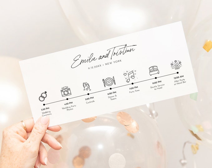 Welcome Letter & Timeline Template, Minimalist Wedding Order of Events, Itinerary, Instant Download, 100% Editable, Templett #0024-104WDT