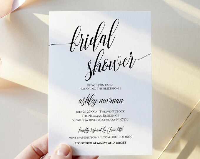 Bridal Shower Invitation Printable, Wedding Shower Invite Template, Minimalist Wedding, Instant Download, 100% Editable Template #020-112BS